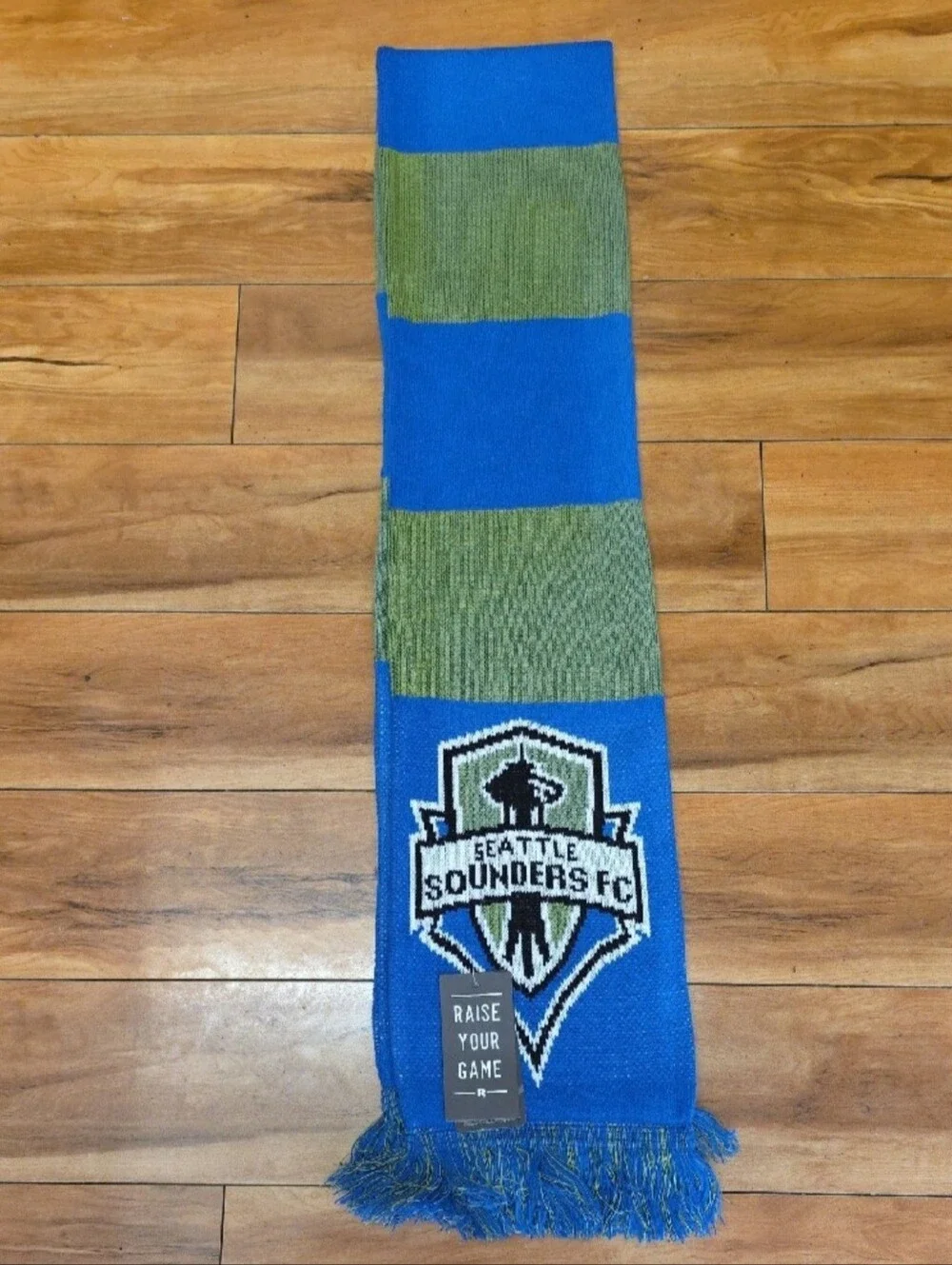 NWT Seattle Sounders FC MLS Knit Supporter Scarf Blue Green Fringe
